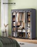 SONGMICS Fabric Wardrobe, Portable Wardrobe for Bedroom, Clothes Rail with Non-Woven Fabric Cover, Clothes Storage Organiser, 45 x 150 x 175 cm, 12 Compartments, Metal Frame, Grey LSF03G - 2