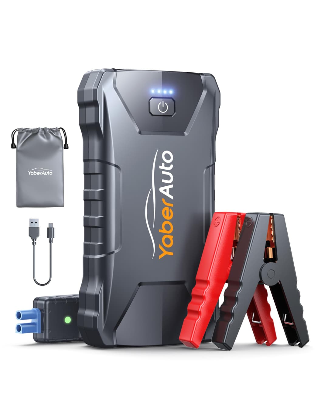 YaberAuto Jump Starter Power Pack 4000A, Portable 12V Car Battery Booster for 9.0L Gas or 8.5L Diesel Engine, Car Jump Starter Power Bank with Smart Jump Leads, 4 Modes Light, USB C Input