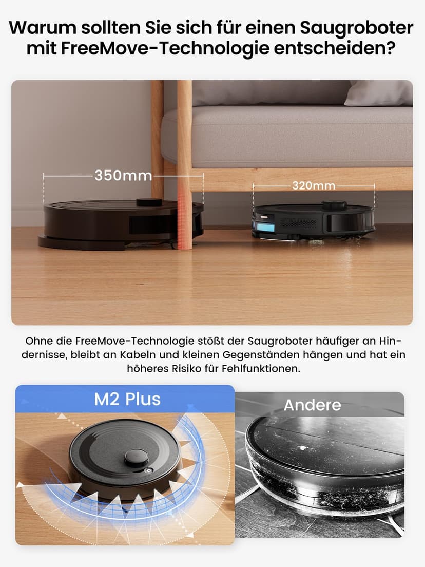 Lefant M2 Plus Aspirateur Robot Laveur avec Station 6000Pa Vidage Automatique Poussière,Navigation Laser Cartographie,Évitement d'obstacles PSD,Idéal pour Poils d'animaux/Tapis, WiFi/App/Alexa, Noir - 4