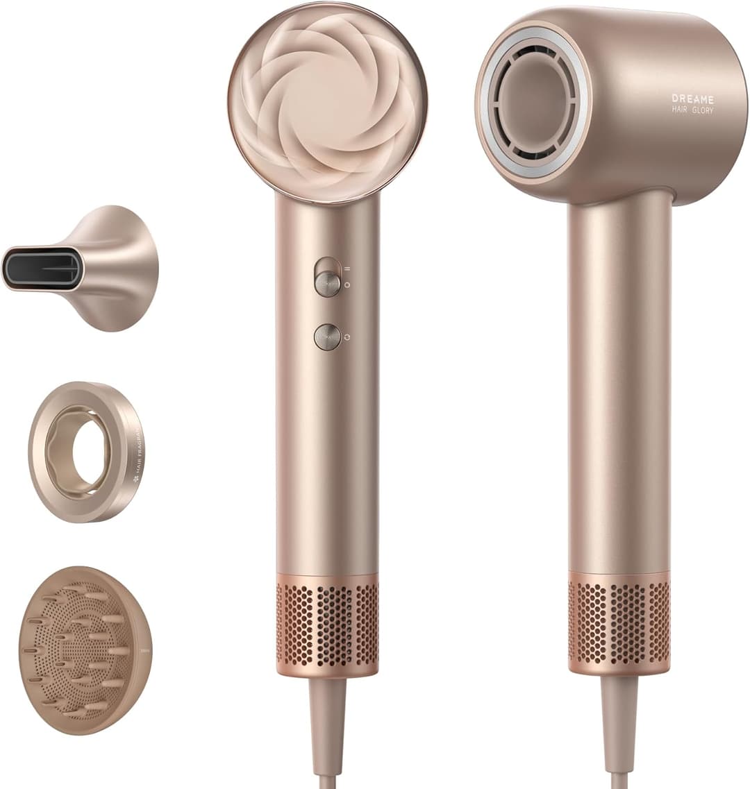 DREAME Hair Glory Mix High Speed Hair Dryer,3 Magnetic Parts,Perfume Infusion,Custom Perfumed Drying,NTC Temperature Control,300,000,000 Negative Ions/cm³,110,000rpm Motor,Gold