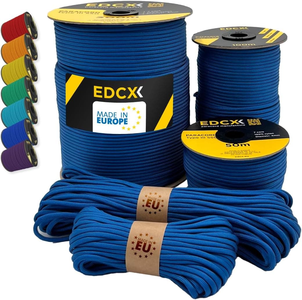 Paracord 4mm, 35+ Solid Colors (10m, 15m, 30m, 50m, 100m, 300m) | Ideal for Crafting, DIY, Camping, Survival, Outdoor | 100% Nylon Rope 4mm | Tactical Cord 550 Type III