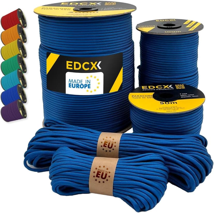 Paracord 4mm, 35+ Solid Colors (10m, 15m, 30m, 50m, 100m, 300m) | Ideal for Crafting, DIY, Camping, Survival, Outdoor | 100% Nylon Rope 4mm | Tactical Cord 550 Type III - 1