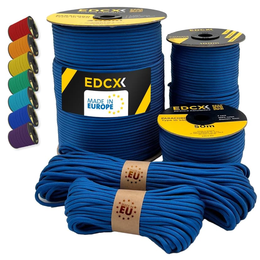 Paracord 4mm, 35+ Solid Colors (10m, 15m, 30m, 50m, 100m, 300m) | Ideal for Crafting, DIY, Camping, Survival, Outdoor | 100% Nylon Rope 4mm | Tactical Cord 550 Type III - 1