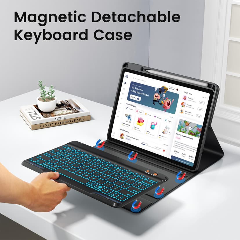 OYEEICE Keyboard Case for iPad 10th Generation 10.9" 2022, 7 Color Backlit Wireless Detachable Keyboard for iPad A16 11th Gen 2025 with Pen Holder (Black, Classic Style) - 5