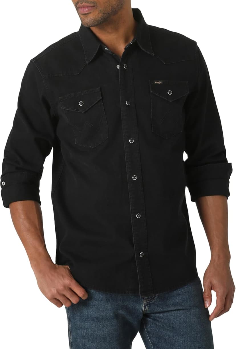 Wrangler Men's Denim Light Wash Long Sleeve Snap Shirt - 1