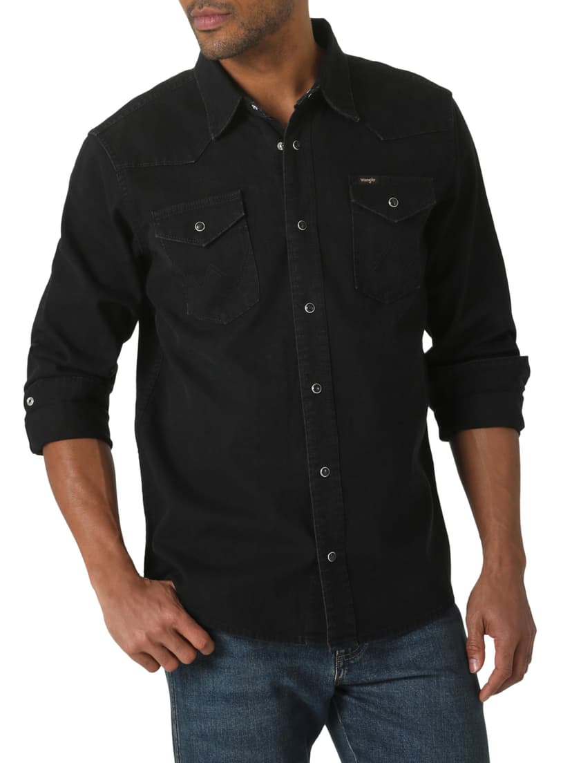 Wrangler Men's Denim Light Wash Long Sleeve Snap Shirt - 1