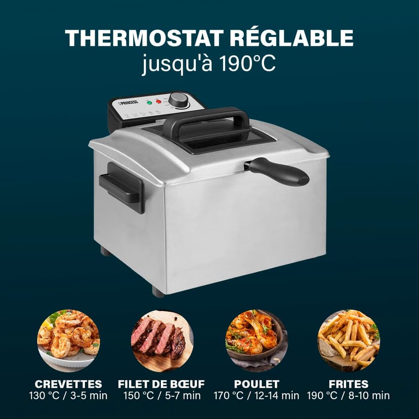 Princess Friggitrice, capacità 5 litri, 3270 W, tecnologia zona fredda, finestra di visualizzazione, acciaio inox, doppio termostato, facile da pulire, parti rimovibili, 01.184090.01.001 - 6