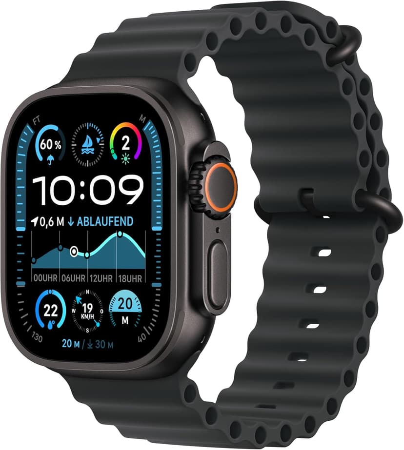Apple Watch Ultra 2 [GPS + Celular, 49mm] Titanium Case with Black Ocean Band, One Size (Renewed) - 1