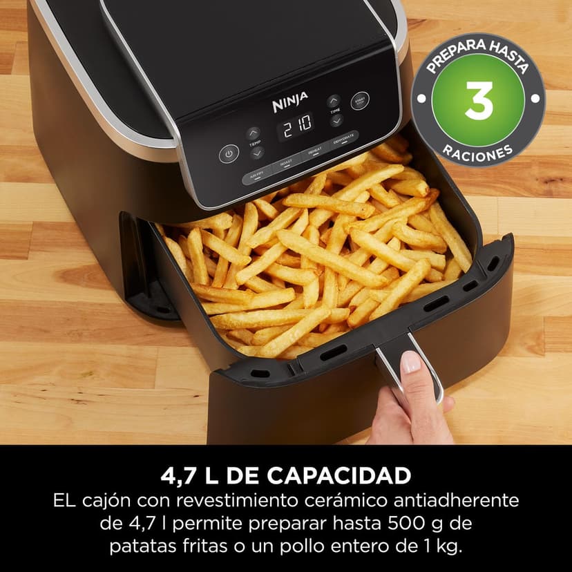 Ninja Air Fryer PRO Friteuse 4,7L, 1 tiroir, 4-en-1, sans huile, rôtir, réchauffer, déshydrater, cuire 1 à 2 portions, à partir de produits surgelés, tiroir, panier antiadhésifs, 2 000 W, Noir AF140EU - 5