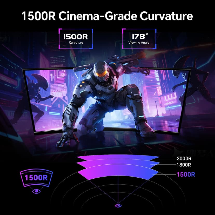 KTC 24 Inch Curved Monitor, FHD 1080P@180Hz Gaming Monior with 1500R VA Panel, 1ms MPRT, Adaptive Sync, HDR10, 110% sRGB, VESA, HDMI 2.0 / DP 1.4 Compatible with Desktop, Laptop, PS5, Xbox and More - 4