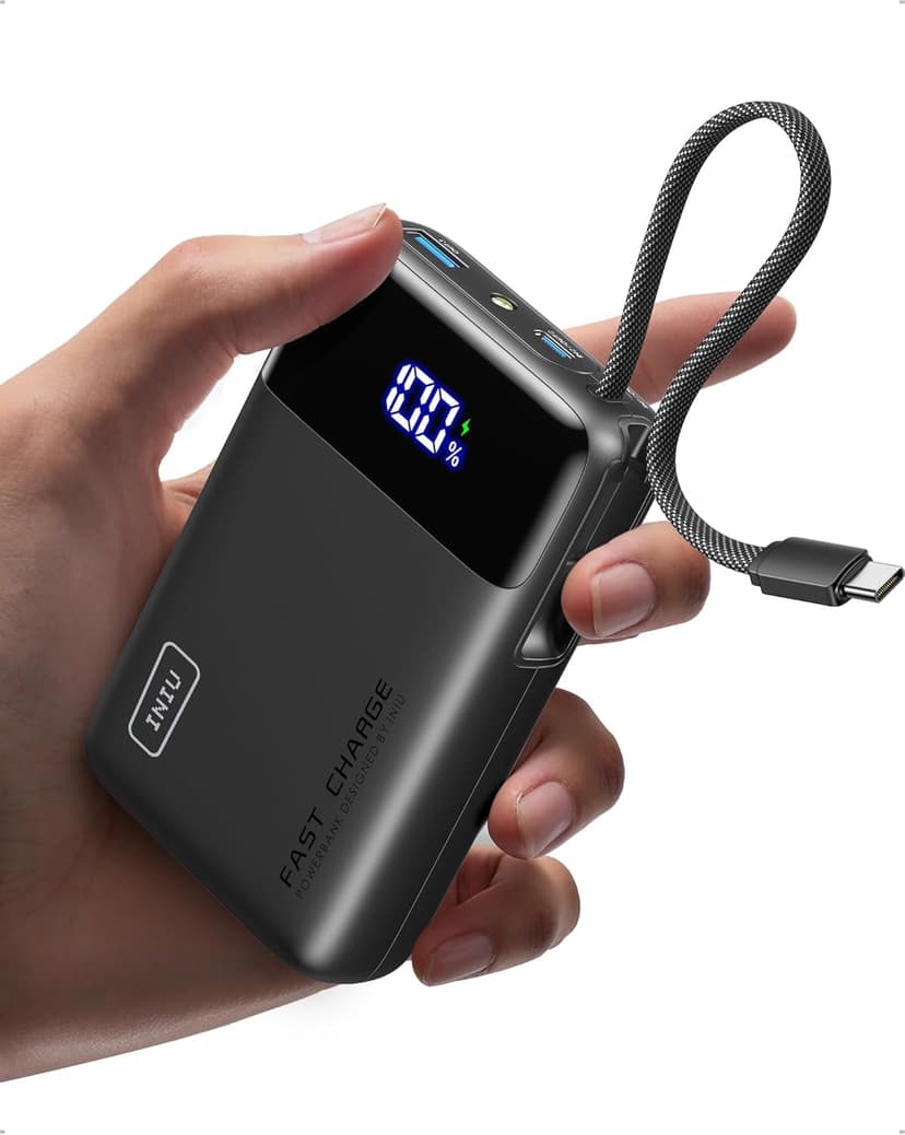 INIU 45 W Power Bank, 20000 mAh Small Power Bank with Integrated USB-C Cable, Mini Size External Mobile Phone Batteries, USB-C In & Out, Small But Strong for iPhone 17 16 15 14 13 Laptop Samsung - 1