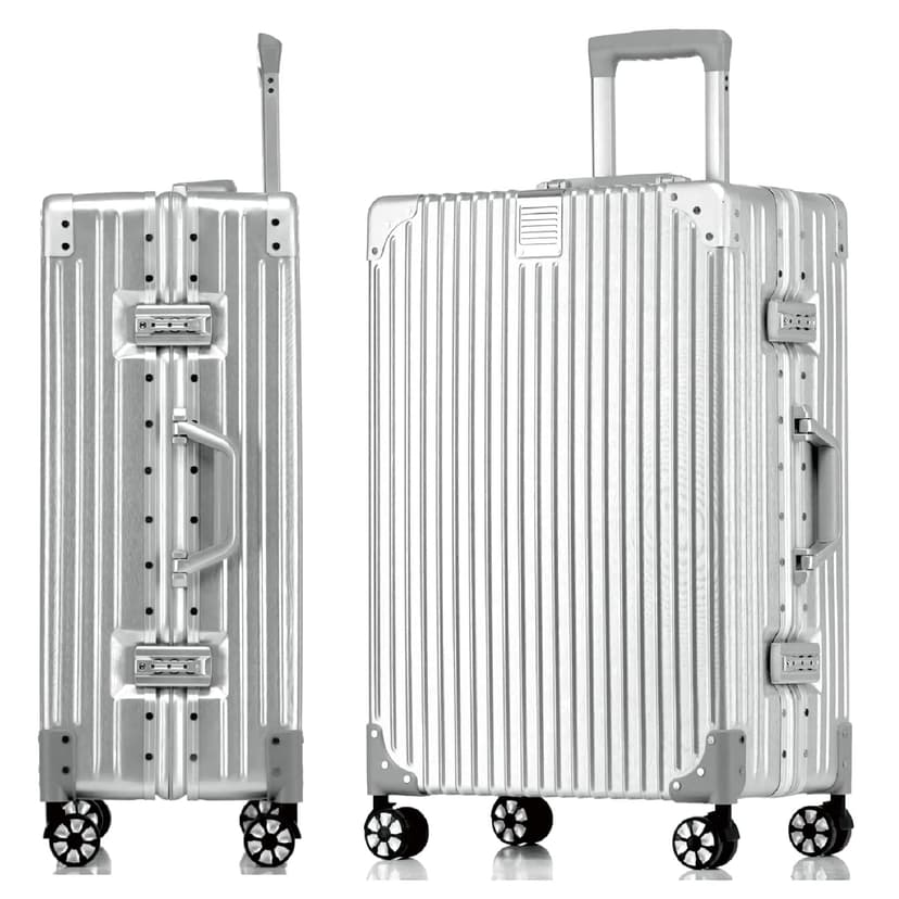 Aoliwei Suitcase Hand Luggage · Silver · Aluminium Frame · Hard Shells in Polycarbonate · Trolley Travel Luggage · Travel Suitcase with 4 Double Wheels · TSA Combination Lock · S-55 cm - 1