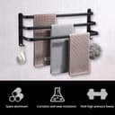 HONPHIER Towel Rails Wall Mounted 3 Tier Towel Rack With Hooks Space Aluminum Towel Rack Bathroom Towel Holder No Fading Towel Shelves For Kitchen Bathroom Toilet Hotel Office (Black, 50CM) - 4