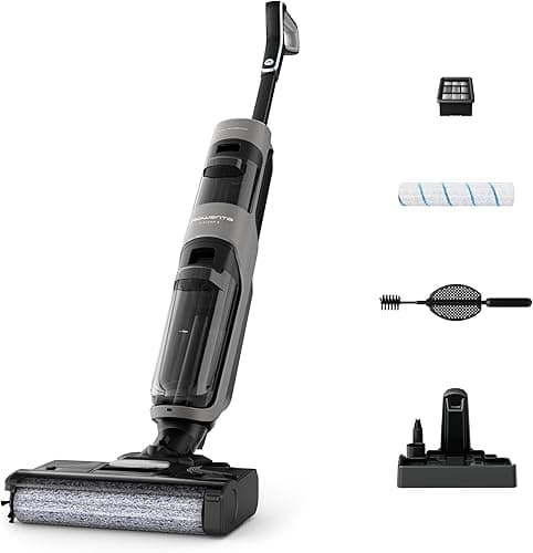 Rowenta X-Clean 4 Aspirateur Balai Laveur sans Fil, Aspiration et Lavage Puissant, Intelligent, Autonomie 50min, Autonettoyage GZ5036WO, Gris