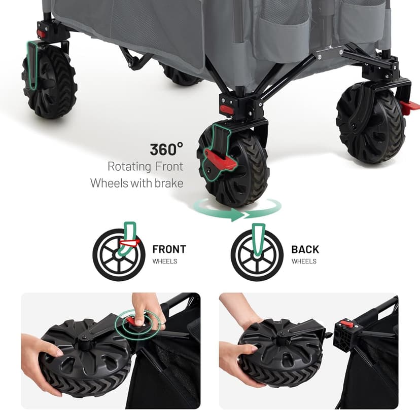 TIMBER RIDGE Festival Trolley on Wheels with Brakes, 200L Folding Camping Trolley Cart with Adjustable Handle & Cover Bag, 100kg Heavy Duty Cart Wagon for Outdoor Beach Garden Picnic Shopping - 6