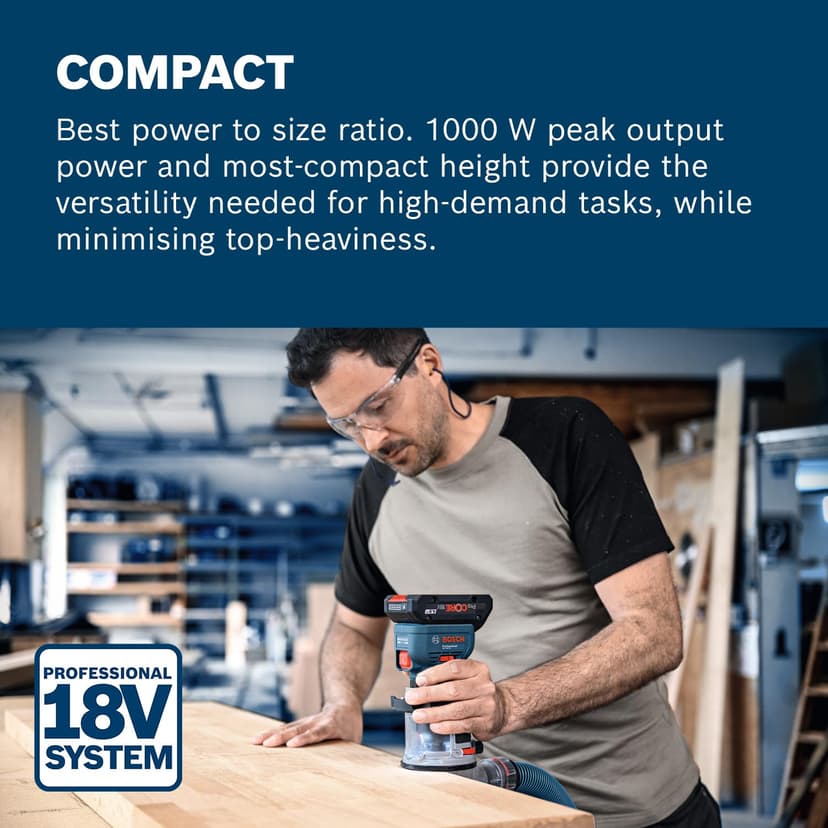 Bosch Professional 18V System Cordless Router GKF 18V-8 (incl. Parallel Guide, 2X vac adaptors, chip Shield, 8mm Collet, 2X Plunge Base vac adaptors, L-BOXX) - 2