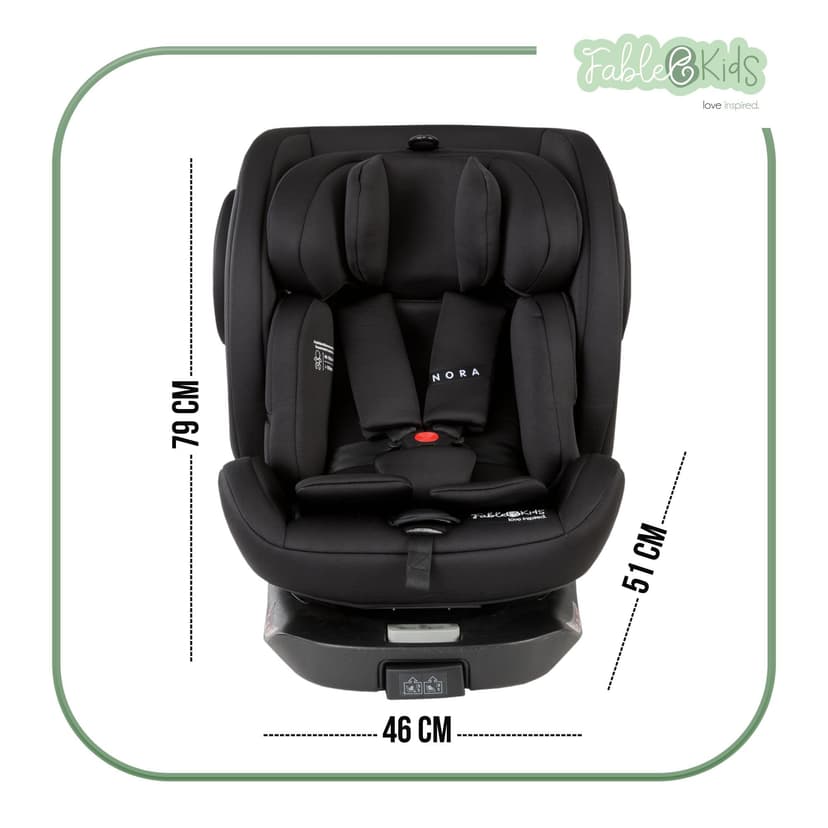 FableKids Siège enfant NORA noir | Siège auto i-Size pivotant à 360° 40-150 cm | Siège dos à la route avec ISOFIX et jambe de force | Appuie-tête et dossier réglables en hauteur | Certifié ECE R129/04 - 7