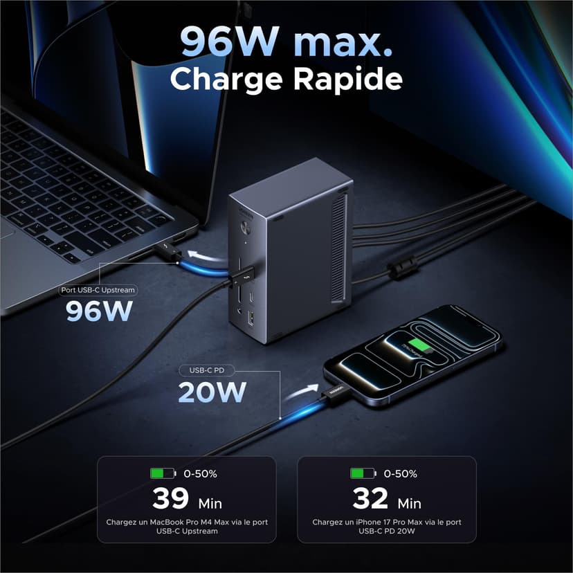 UGREEN Revodok Max 13 en 1 Thunderbolt 4 Dock 40Gbps avec 2 TBT4 et 1 DisplayPort Multi USB Data RJ45 1GbE SD TF 3.5mm Port Station d'accueil Dual 4K 60Hz Unique 8K 30Hz Écran Extension - 5