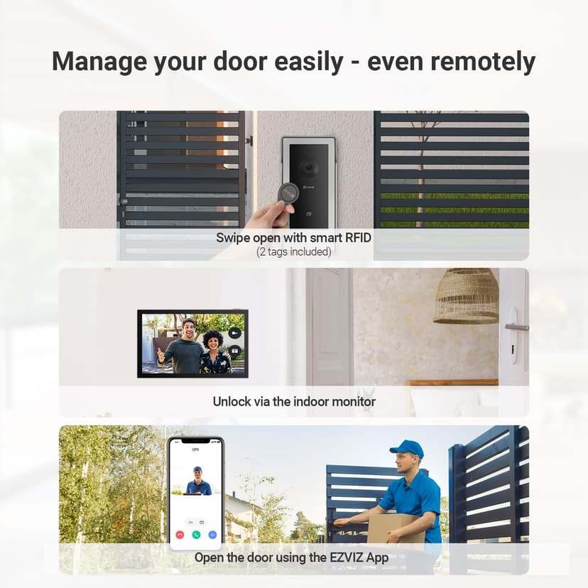 EZVIZ WiFi Video Door Phone Intercom System 1080P, 7'' Color Touch Monitor, Video Doorbell 2 Wire Peephole, Two-Way Talk, Remote Unlock, Two-Way Audio, Night Vision, Slim Design, CP5 - 2