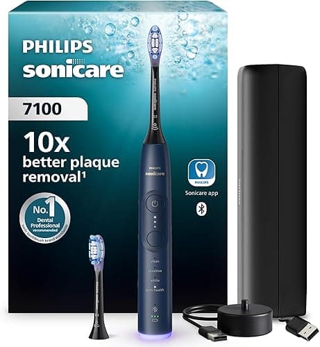Philips Sonicare 7100 Electric Toothbrush, Sonic Toothbrush with App, 4 Brushing Modes and 3 Intensity Levels, Pressure Alert, EasyStart, SmarTimer, Navy Blue, Model HX7423/01 [New Technology]