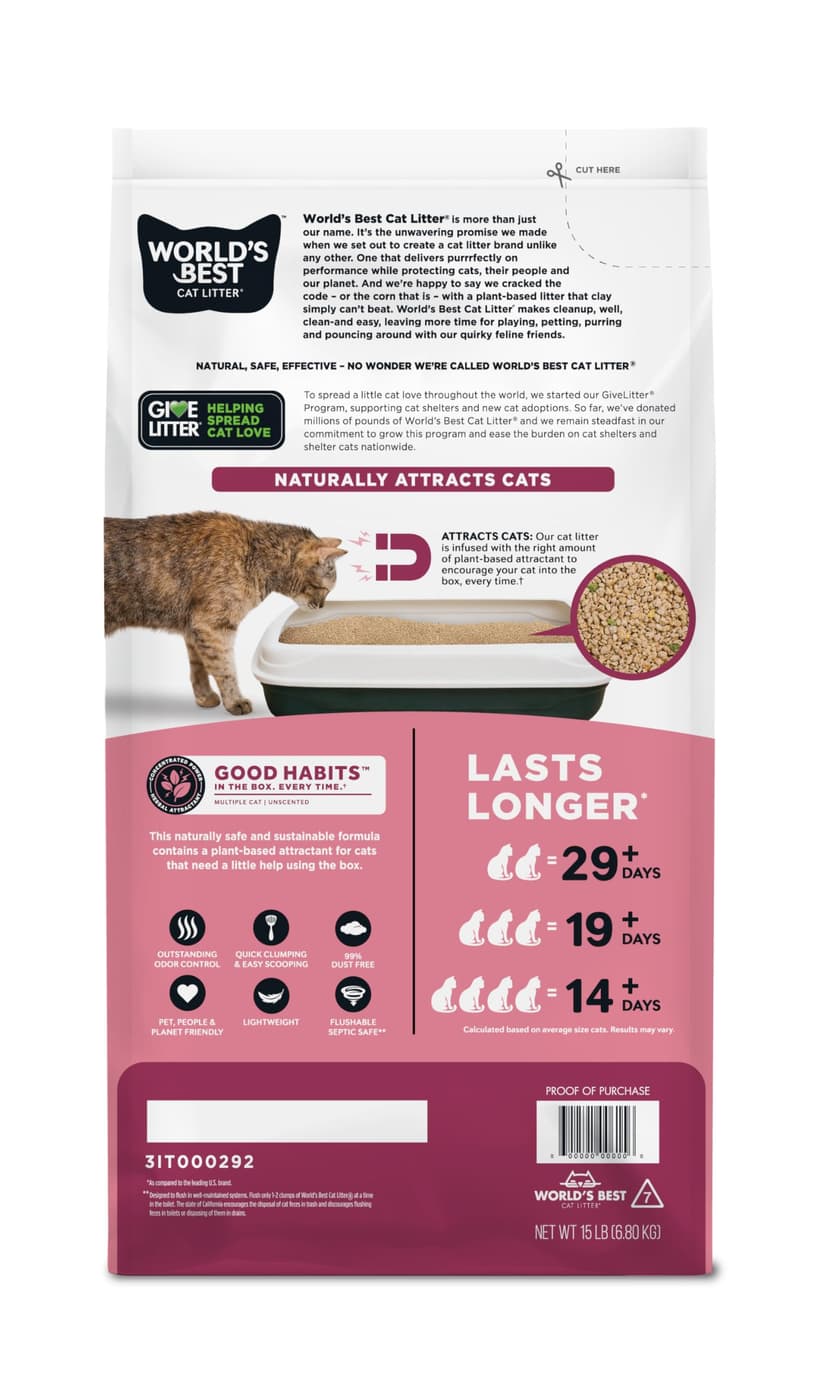 WORLD'S BEST CAT LITTER Good Habits Cat Attract Litter | Natural Plant-Based Attractant | Flushable Corn Litter | Unscented Odor Control | Low Tracking & Lightweight | 15lb Bag | 1+ Month Supply* - 2