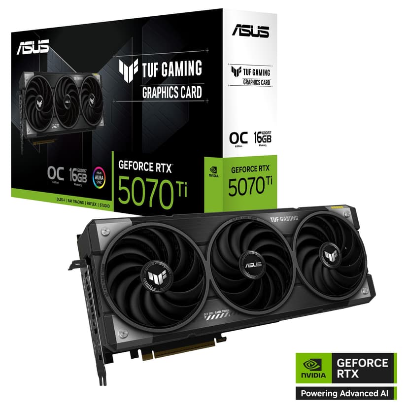 ASUS TUF Gaming GeForce RTX 5070 Ti 16GB GDDR7 Gaming Graphics Card (PCIe 5.0, HDMI/DP 2.1, 3.125-slot, military-grade components, protective PCB coating, axial-tech fans) - 2