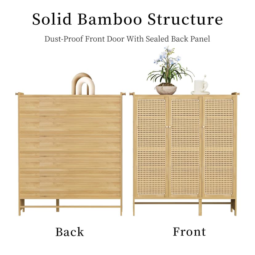 unho Meuble Chaussure d’Entrée en Bambou: Rangement Chaussure avec 5 Étagères Armoire à Chaussures avec 4 Crochets Design - 90.5 × 35 × 107 cm - 9