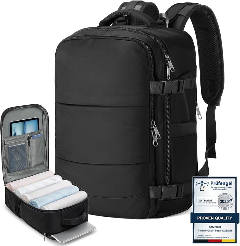 Samfolk Cabin Bags for Ryanair 40x20x25 Underseat Travel Bag 12 Pockets Hand Luggage Bag Cabin Bag with Separate Shoe Pocket for Women & Men Carry on Bag with Anti-theft Pockets (Blue, 40x20x25) - 1