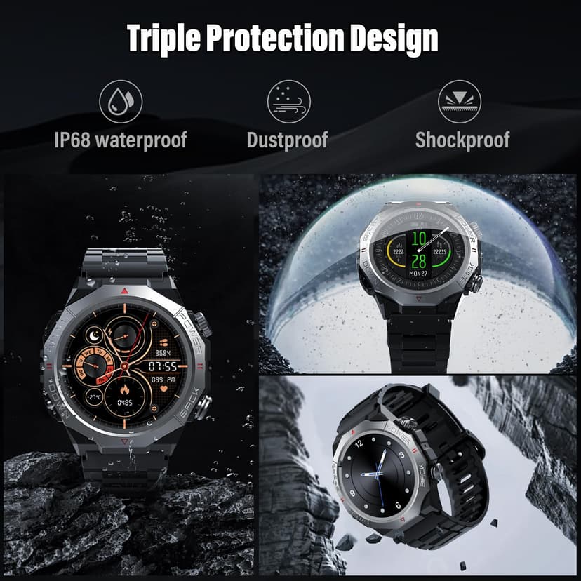 Ddidbi Militaire Montre Connectée Homme Femme avec Appel Bluetooth, 1.39" HD Smartwatch Motre Sport avec 110+ Modes Sportifs, Podometre Cardiofrequencemetre Sommeil, Etanche IP68 (Noir) - 6