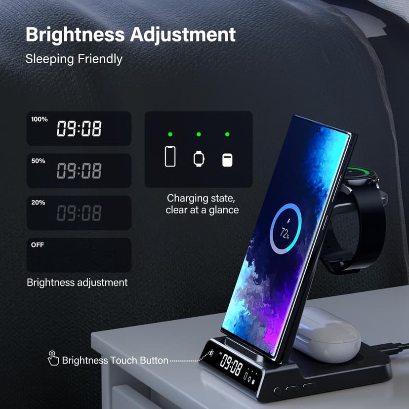 Wireless Charger for Samsung, 3 in 1 Wireless Charging Station for Galaxy S25 Ultra/S24/S23/Z Flip 7/Fold 6, Stand for Samsung Galaxy Watch 8/8 Classic/Ultra/7/6/5, Phone Charger for Galaxy Buds 3/Pro - 3