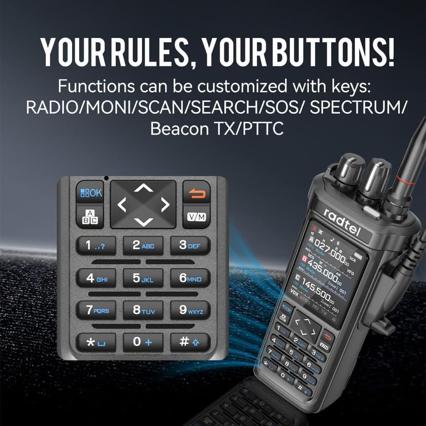Radtel RT-950 PRO Ham Radio GPS/APRS, 10W Walkie Talkie Long Range Handheld Two Way Radio, AM/FM/CB/SW/MW/LW Reception, Bluetooth APP Programming (with Programming Cable Extra Battery) - 5