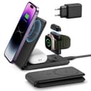 ESR Chargeur de Voyage 3 en 1, Compatible avec Chargeur MagSafe, Apple Watch Certifié, Station de Charge Pliable Made for MagSafe et iPhone 17e/17/16/15/14/13/12/AirPods Pro avec Adaptateur, Noir - 1