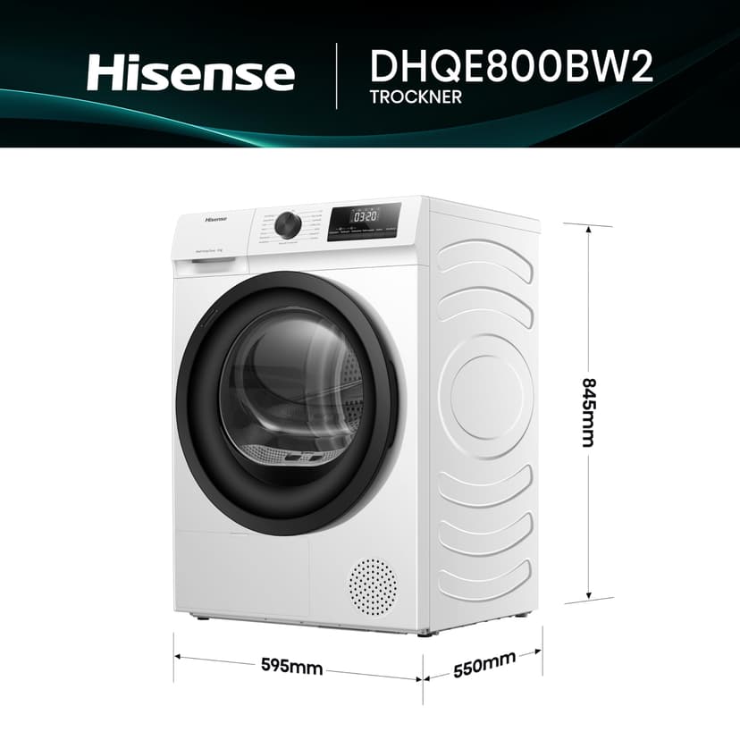 Hisense DHQE800BW2 Sèche-linge, 8 kg, classe D, largeur 60 cm, 16 programmes, séchage automatique, séchage rapide, séchage anti-rides, pompe à chaleur, séchage Ion Refresh, blanc - 2