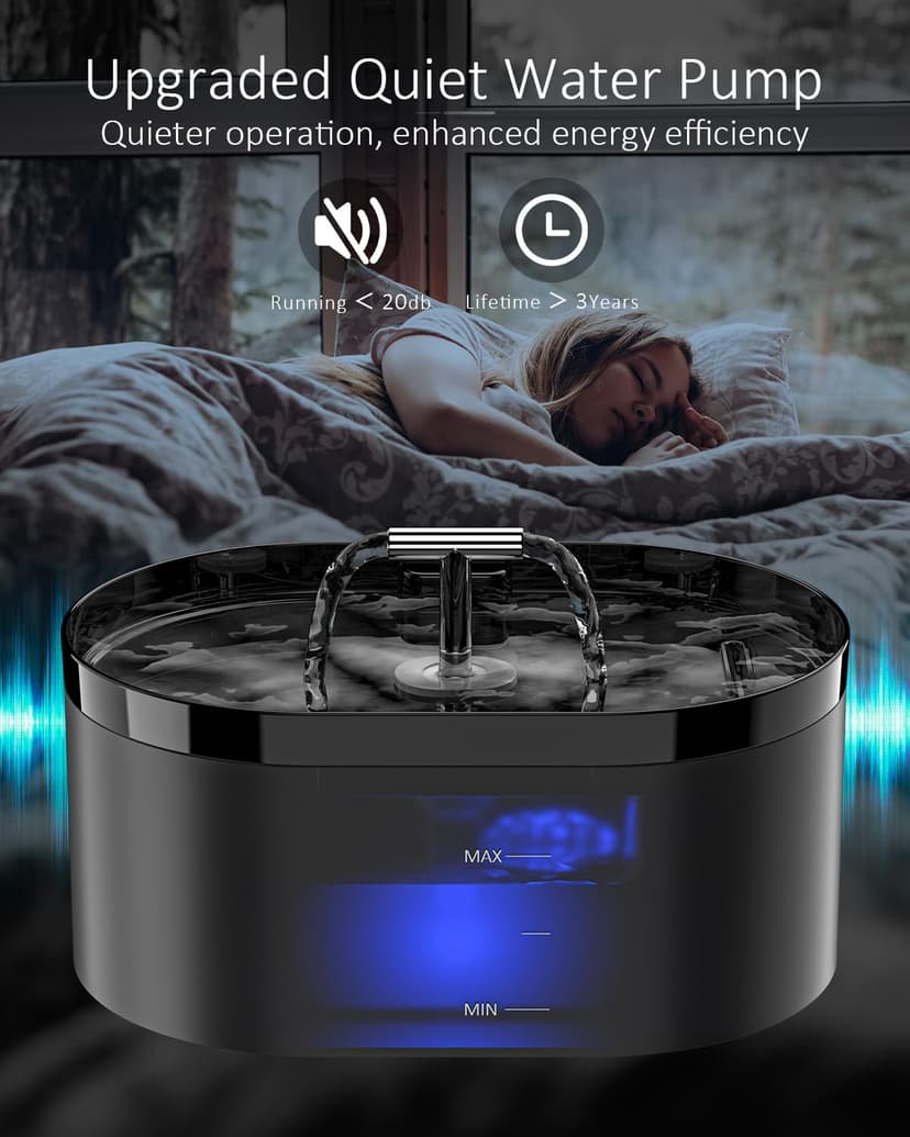 Nenozi Cat Water Fountain for Drinking, 2.2L Automatic Dog Drinking Fountain with Super Silent Pump and Activated Carbon Filter Fountain Water Bowl for Pets （Black） (Grey, 2L) - 4