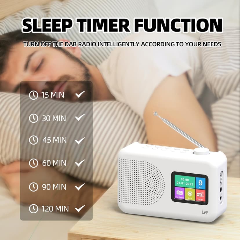 LFF DAB Radio, DAB Plus Radio, UKW-Digitalradio, Küchenradio mit Kabel oder Batteriebetriebenes, Farbdisplay Radios mit Bluetooth - 4