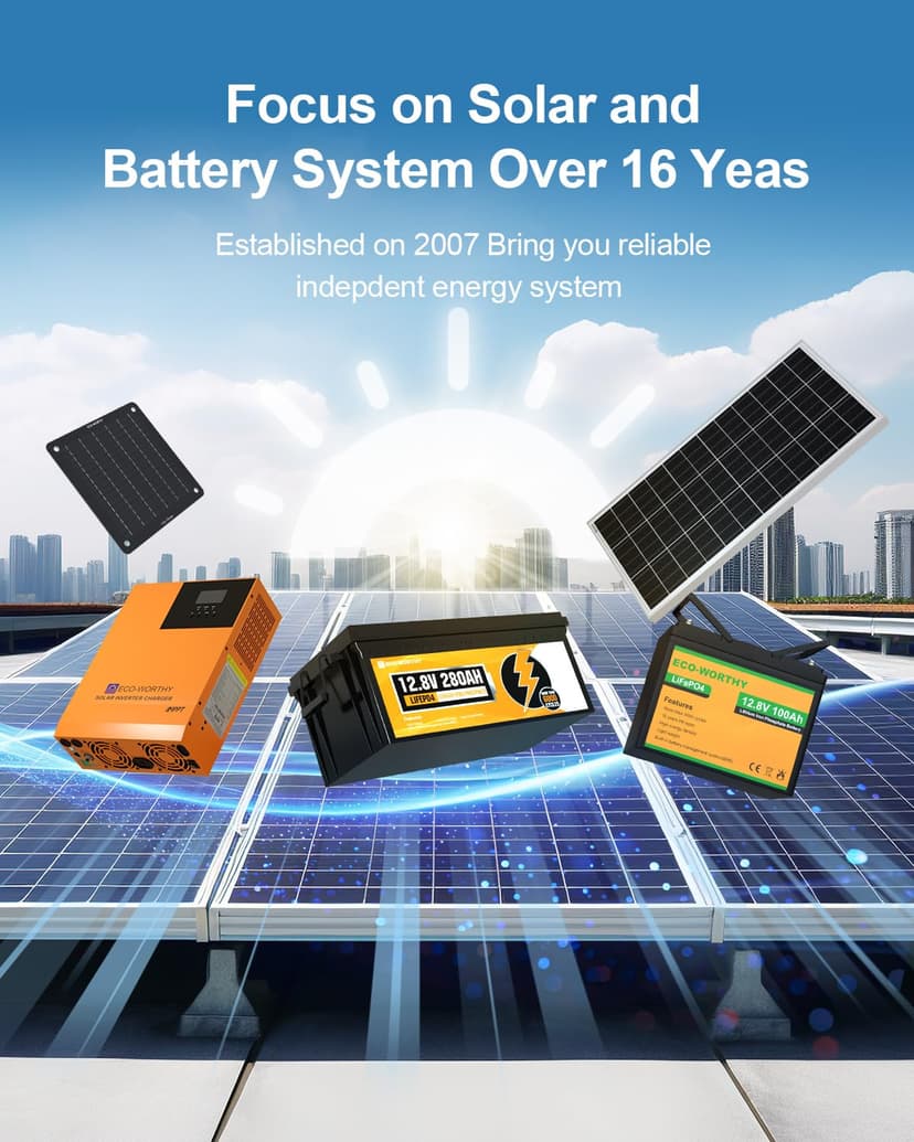 ECO-WORTHY LiFePO4 48 V 50 Ah Battery with BMS Protection and 3000-15000 Cycles, Deep Cycle Lithium Battery for Motorhome, Solar System, Boat, Household, Solar Panel Kit, Camping - 8