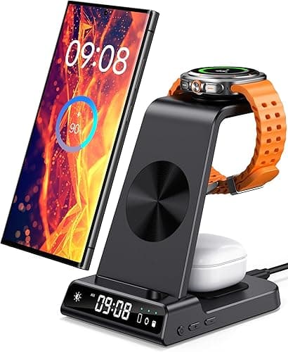 Chargeur Induction pour Samsung, Station de Charge 3 en 1 pour Samsung S25 Ultra/S25/S24 Ultra/S23/Z Flip 7/Z Flod 6, Chargeur sans Fil pour Galaxy Watch 8/8 Classic/Ultra/7/6/5, Galaxy Buds 3/3 Pro