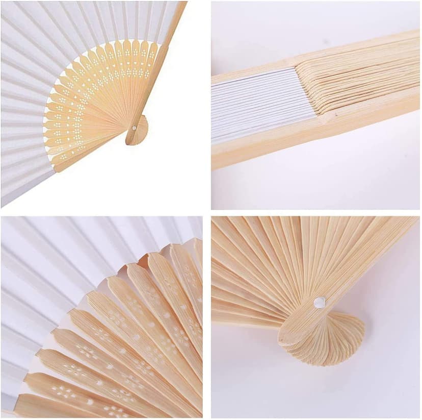 iZoeL 24 Wedding Fan White Paper Fan Handheld Hand Fan Folding for Guests White Traditional Fans Sumner Gifts for Church Hen Party Wedding Decorations DIY Wall Decor - 7