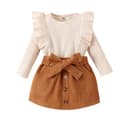 Geagodelia 2Pcs Baby Girl Outfit Clothes Set Newborn Toddler Clothing Long Sleeve Shirt Top + Skirts Spring Autumn Baby Grows 0-4 Years (Beige & Khaki, 6-12 Months) - 1