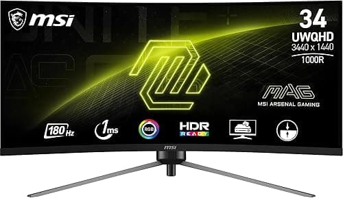 MSI MAG 345CQR 34" UWQHD Curved Gaming Monitor - Rapid VA 1500R 3440 x 1440, 180 Hz / 1 ms, Adaptive-Sync - DP 1.4a, HDMI 2.0b CEC