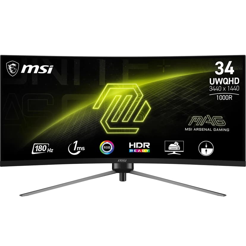 MSI MAG 345CQR 34" UWQHD Curved Gaming Monitor - Rapid VA 1500R 3440 x 1440, 180 Hz / 1 ms, Adaptive-Sync - DP 1.4a, HDMI 2.0b CEC - 1