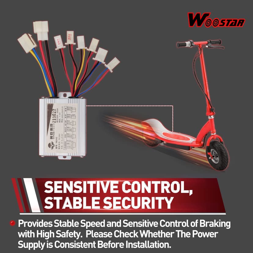 WOOSTAR Motorcycle Speed Controller 36V 500W Replacement for Electrical Scooter E Bike Bicycle Tricycle Brush - 4