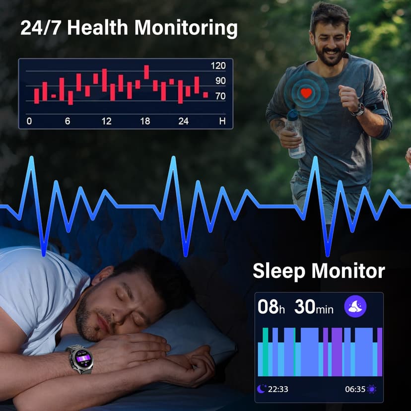 Ddidbi Militaire Montre Connectée Homme Femme avec Appel Bluetooth, 1.39" HD Smartwatch Motre Sport avec 110+ Modes Sportifs, Podometre Cardiofrequencemetre Sommeil, Etanche IP68 (Noir) - 5