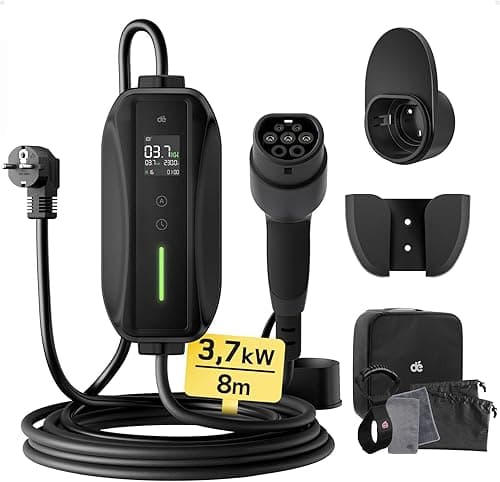 dé 3.68kW 8mT EV Charger - Type 2 Schuko, 16A, 230V AC, Portable, Compatible with Most PHEVs/BEVs