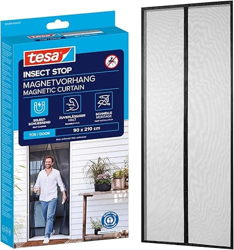 tesa Insect Stop Magnetic Curtain - self-Closing - Insect Screen Curtain with Magnets for Balcony and Patio Doors - for Easy Installation Without Drilling - 2.1 m x 0.9 m
