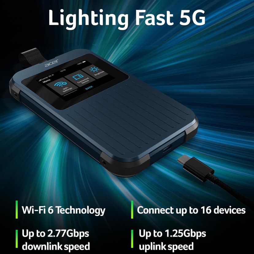 Acer Connect Enduro M3 5G Router/Mobile Hotspot (2.4-inch Touchscreen, Wi-Fi 6, USB-C, MIL-STD-810H & IP54 Certified) - includes 20GB roaming data - 2