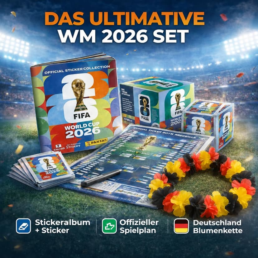 XXL Fan Starter Set World Cup 2026 – Original Panini Sticker Album & Stickers, Extra 1x Match Schedule & 3x Germany Armbands (10 Packs / 70 Sticker Set) Own Brand Bundle - 2