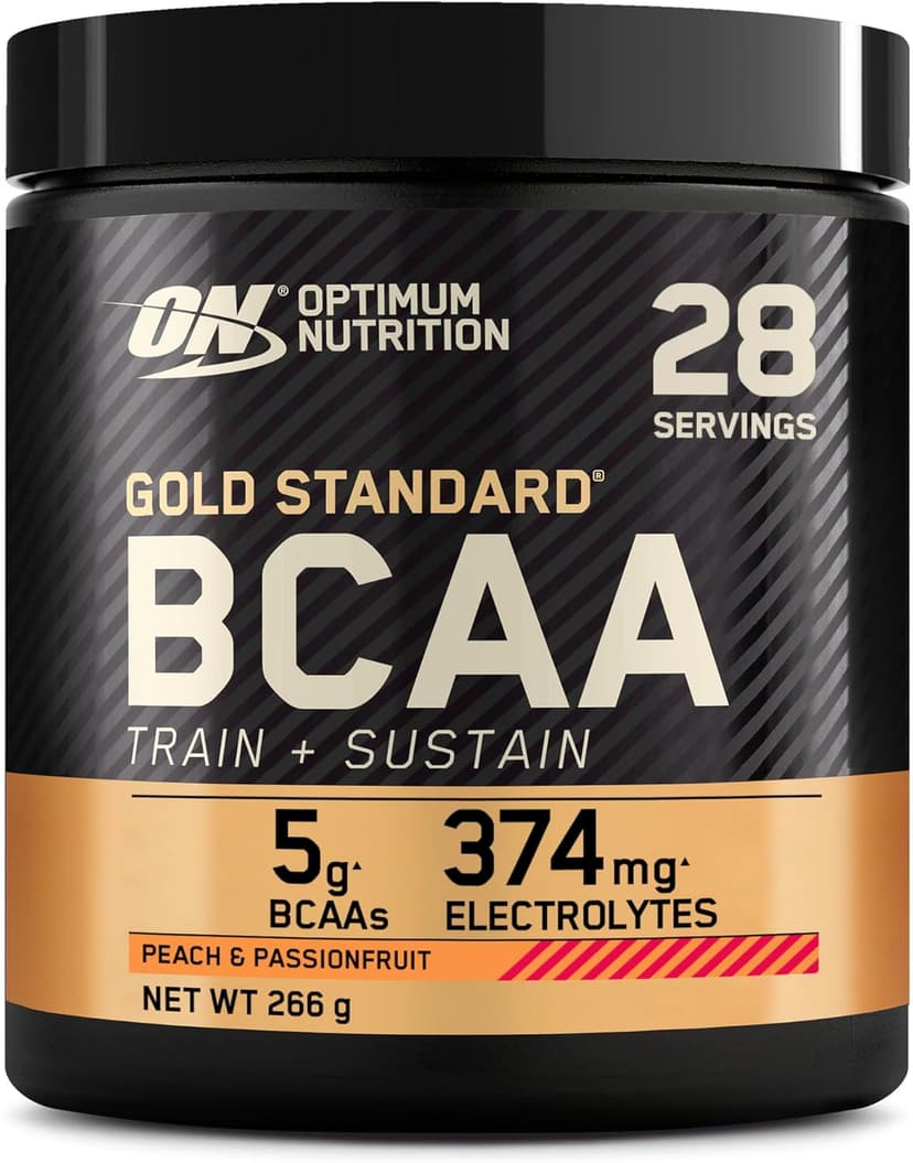 Optimum Nutrition Gold Standard BCAA Train + Sustain, Amino Acids Pre Workout Powder, Sports Drink with Vitamin C, Zinc, Magnesium and Electrolytes, Peach & Passionfruit Flavour, 28 Servings, 266 g - 1