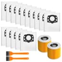 Pack of 15 for Kärcher KFI 357 Vacuum Cleaner Bags + 2 Filters + 2 Filter Brushes Replacement for Kärcher WD2 Plus, WD2, WD3, SE4002, SE4001 KWD1-3 WD3.200, 2.863-314.0, Filter for WD3P Accessory Set - 1