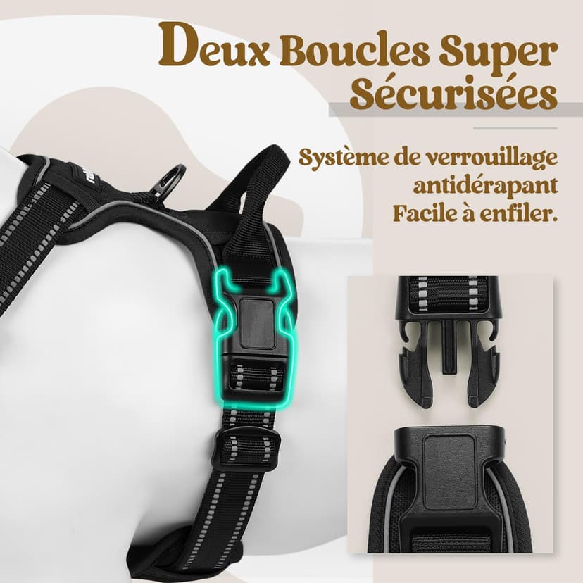 rabbitgoo Dog Harness Large Dog No Pull Pet Harness with 2 Leash Clips, Adjustable Soft Padded Pet Vest, Reflective No-Choke with Easy Control Handle for Training or Walking, Black, L - 7
